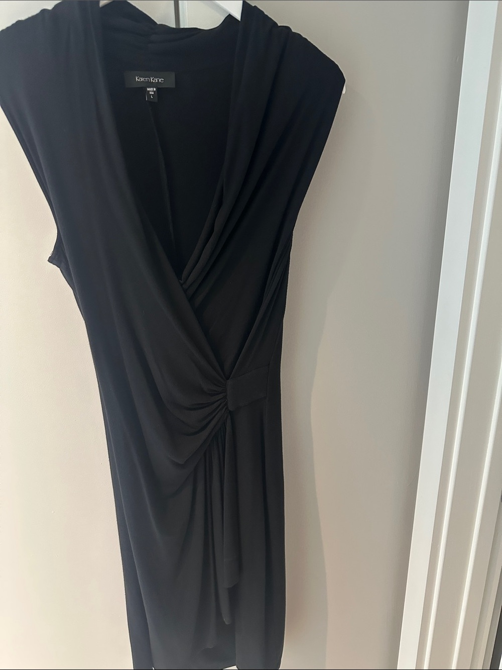 Karen Kane Black Midi Dress with Draped Twist Front